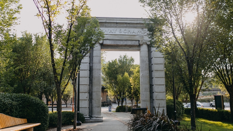 A large rustic arch.