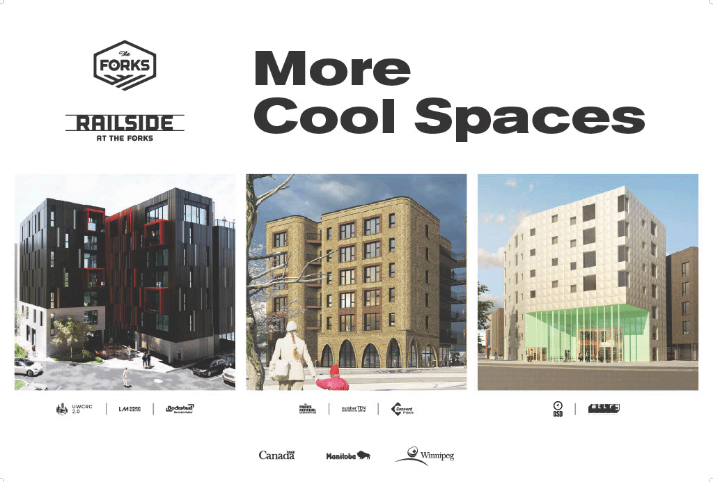 Photo of building renderings from Railside at The Forks.