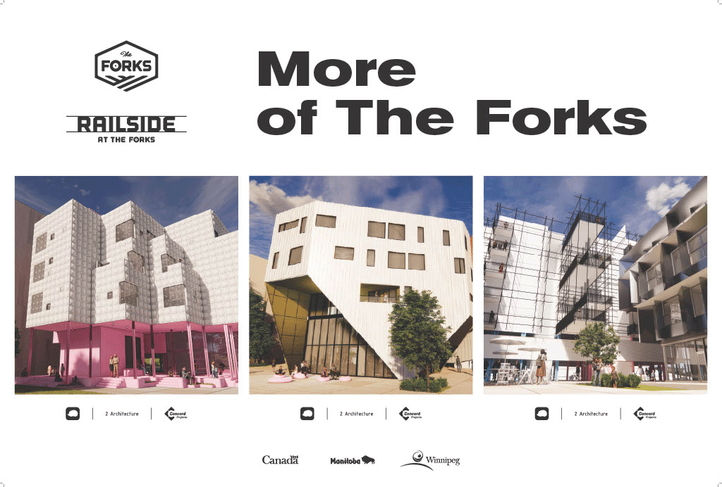 Photo of building renderings from Railside at The Forks.