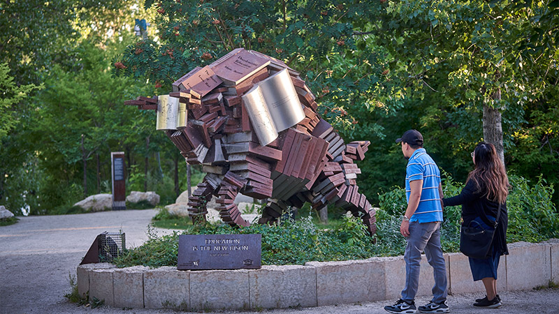 Bison sculpture at Niizhoziibean